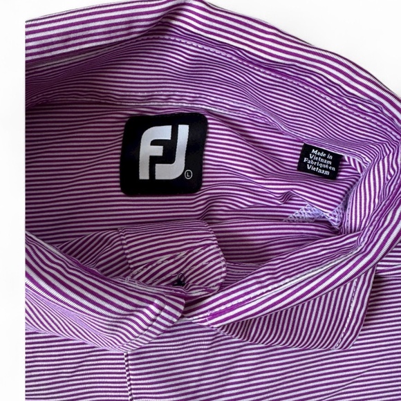 FJ Footjoy Golf Polo Shirt Mens LARGE Purple White Striped Short Sleeve - Picture 3 of 5